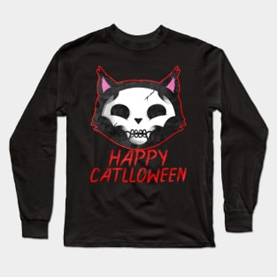 Corpse Paint Cat Happy Catlloween Cat Halloween Long Sleeve T-Shirt